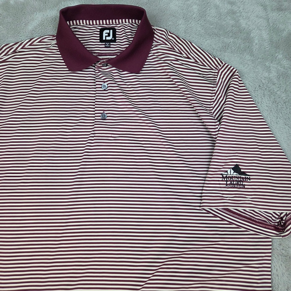 FootJoy Polo Shirt Mens XL Mountain Laurel Golf Club Striped Performance Maroon